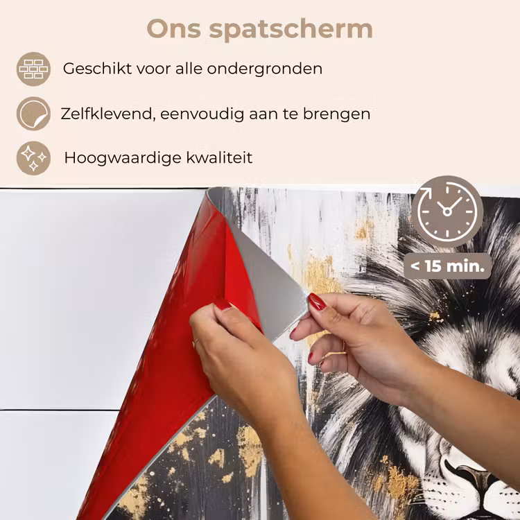 Leeuw - Portret - Verfspatten - Grijs keuken achterwand spatscherm klein -spatscherm_NL