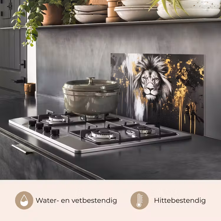 Leeuw - Portret - Verfspatten - Grijs keuken achterwand spatscherm klein -usp_NL