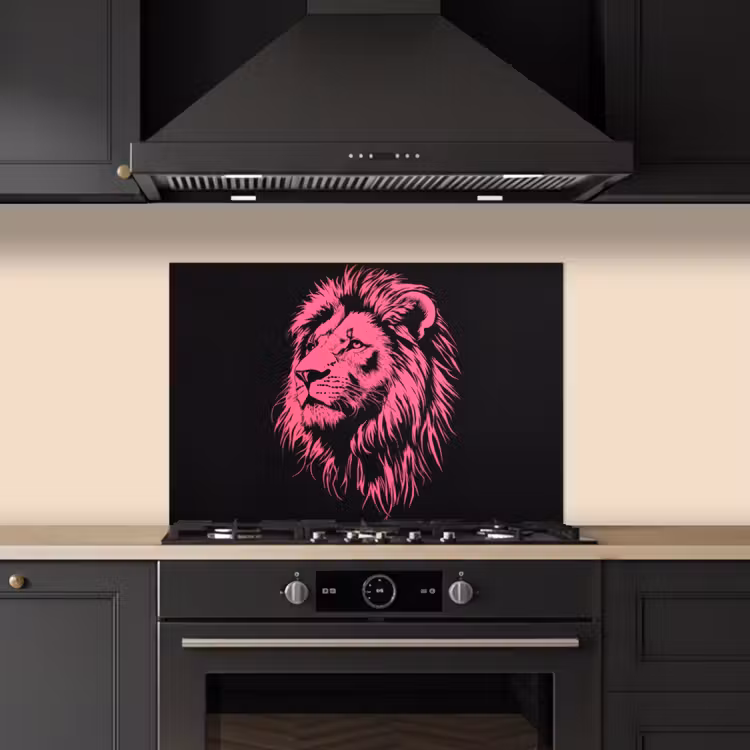 Leeuw - Zwart - Roze - Neon keuken achterwand spatscherm klein -sfeer1