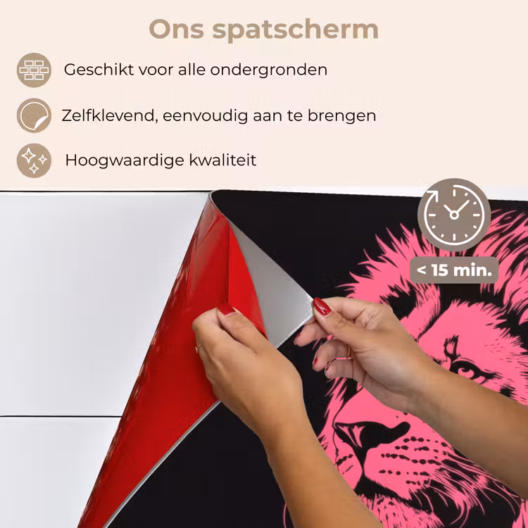 Leeuw - Zwart - Roze - Neon keuken achterwand spatscherm klein -spatscherm_NL