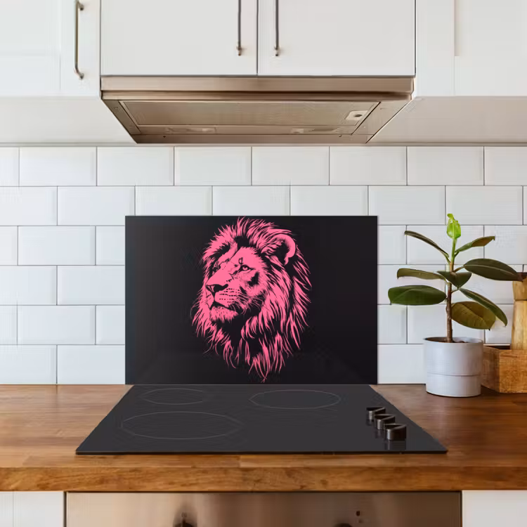 Leeuw - Zwart - Roze - Neon keuken achterwand spatscherm klein -sfeer2