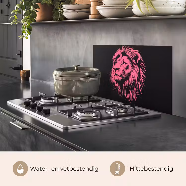 Leeuw - Zwart - Roze - Neon keuken achterwand spatscherm klein -usp_NL