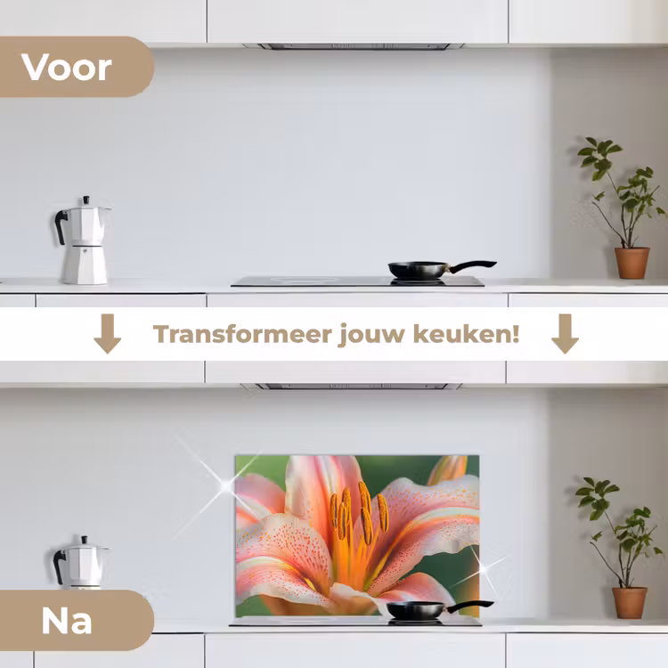 Lelie - Close up - Lichtroze keuken achterwand spatscherm klein -voor_na_NL