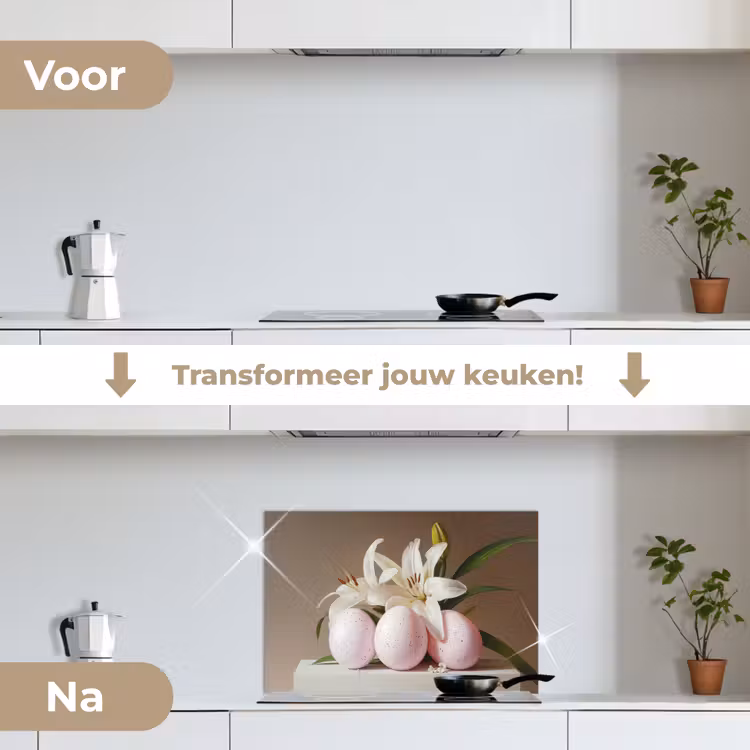 Lelies - Eieren - Pasen keuken achterwand spatscherm klein -voor_na_NL