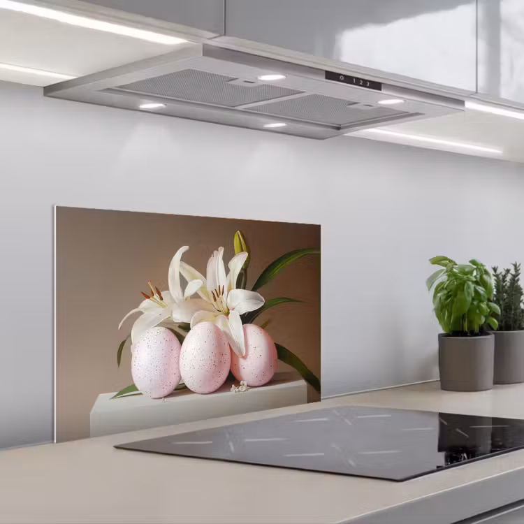 Lelies - Eieren - Pasen keuken achterwand spatscherm klein -3d_schuin