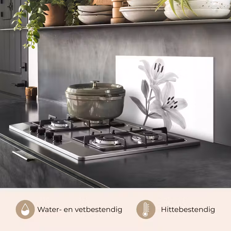 Lelies - Elegant - Zwart - Wit keuken achterwand spatscherm klein -usp_NL
