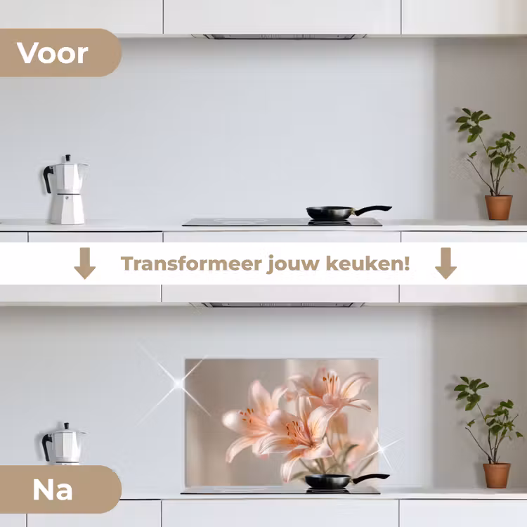 Lelies - Meeldraden - Roze - Wazig keuken achterwand spatscherm klein -voor_na_NL