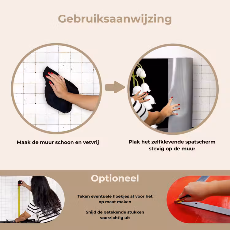 Lelietjes van dalen - Bloemen - Zwart - Flora keuken achterwand spatscherm klein -gebruiksaanwijzing_NL