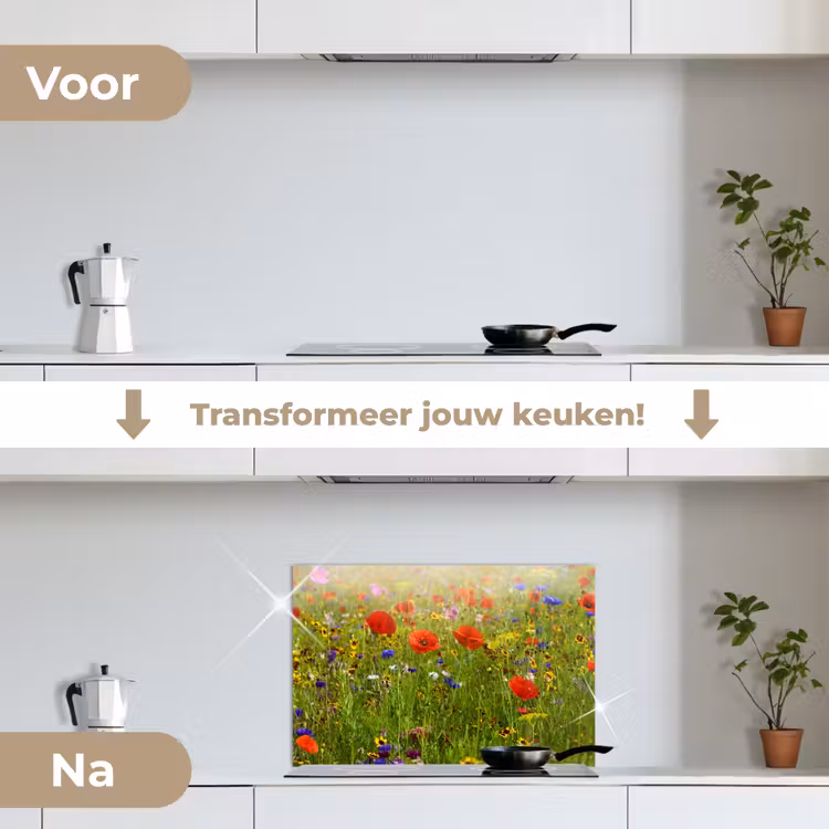 Lente - Bloemen - Rood - Klaproos - Gras - Groen keuken achterwand spatscherm klein -voor_na_NL