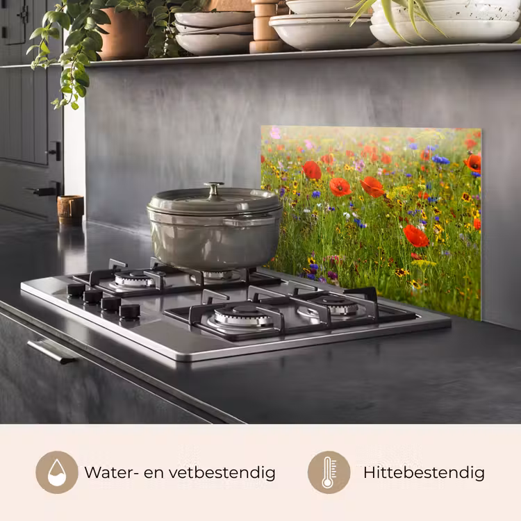 Lente - Bloemen - Rood - Klaproos - Gras - Groen keuken achterwand spatscherm klein -usp_NL