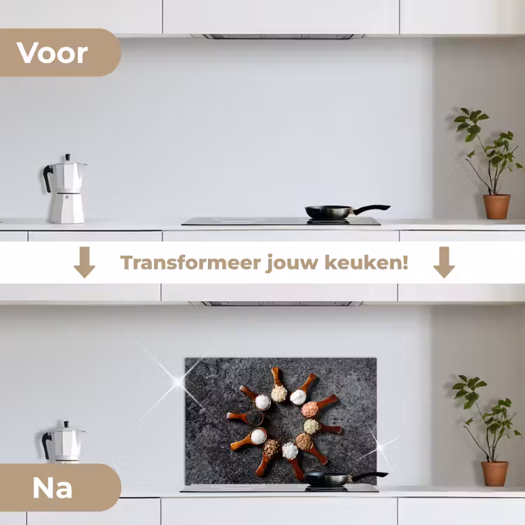 Lepel - Kruiden - Specerijen - Keuken - Industrieel keuken achterwand spatscherm klein -voor_na_NL