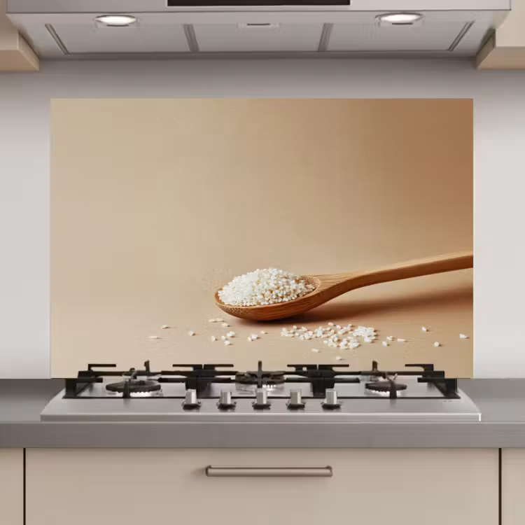 Lepel - Rijst - Hout - Beige keuken achterwand spatscherm klein -3d_website
