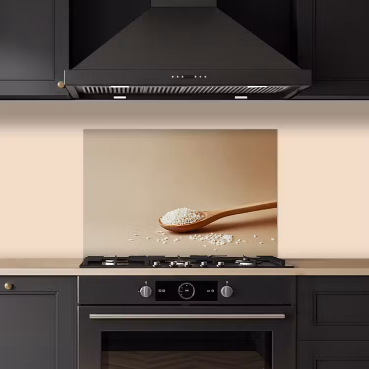 Lepel - Rijst - Hout - Beige keuken achterwand spatscherm klein -sfeer1