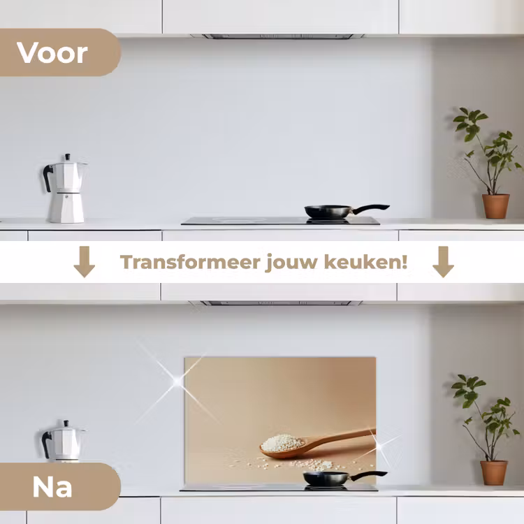 Lepel - Rijst - Hout - Beige keuken achterwand spatscherm klein -voor_na_NL