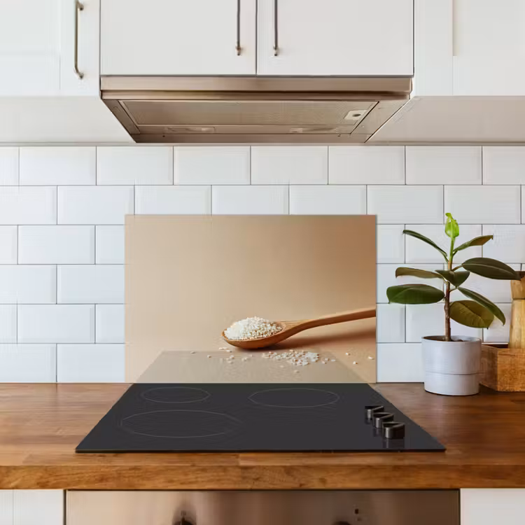 Lepel - Rijst - Hout - Beige keuken achterwand spatscherm klein -sfeer2