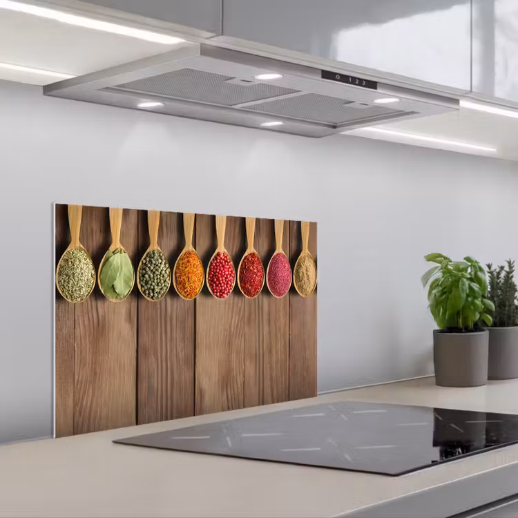 Lepels - Kruiden - Hout keuken achterwand spatscherm klein -3d_schuin