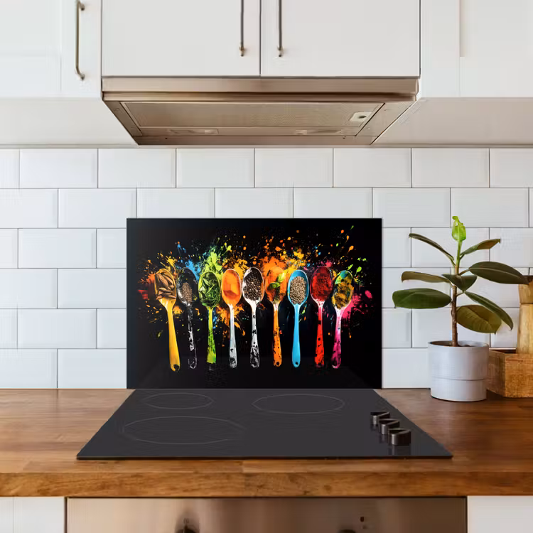Lepels - Kruiden - Modern - Graffiti - Verf - Kleurrijk keuken achterwand spatscherm klein -sfeer2