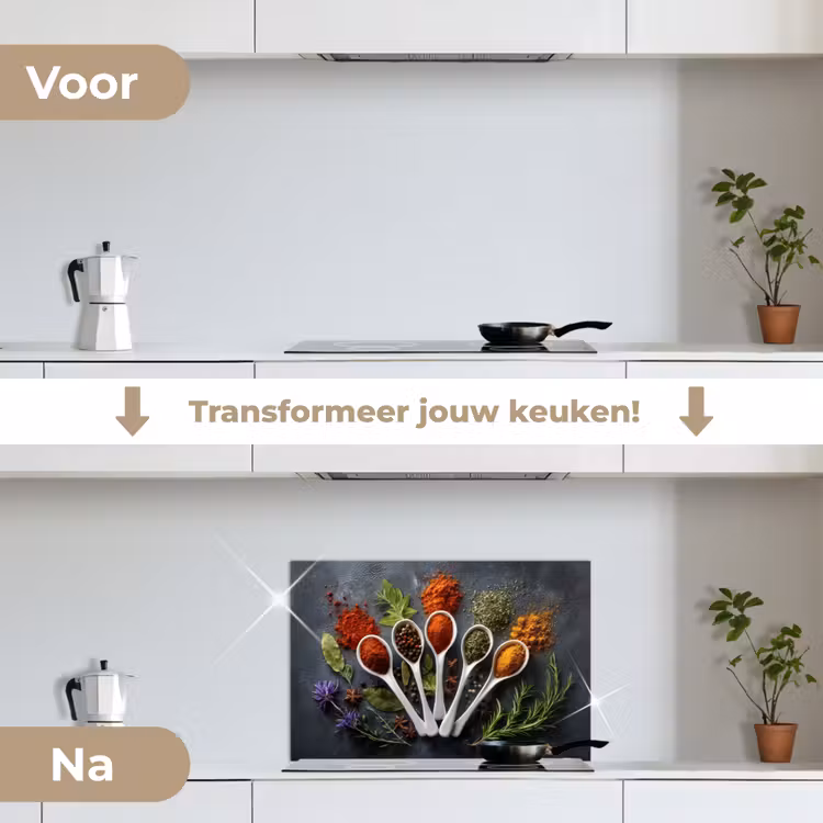 Lepels - Wit - Poeder - Kruiden keuken achterwand spatscherm klein -voor_na_NL
