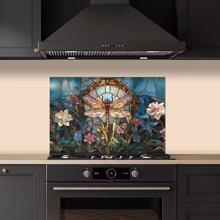 Libelle - Mozaïek - Bloemen - Kleurrijk keuken achterwand spatscherm klein -sfeer1
