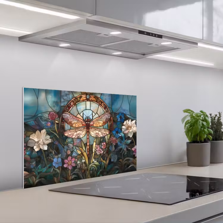 Libelle - Mozaïek - Bloemen - Kleurrijk keuken achterwand spatscherm klein -3d_schuin