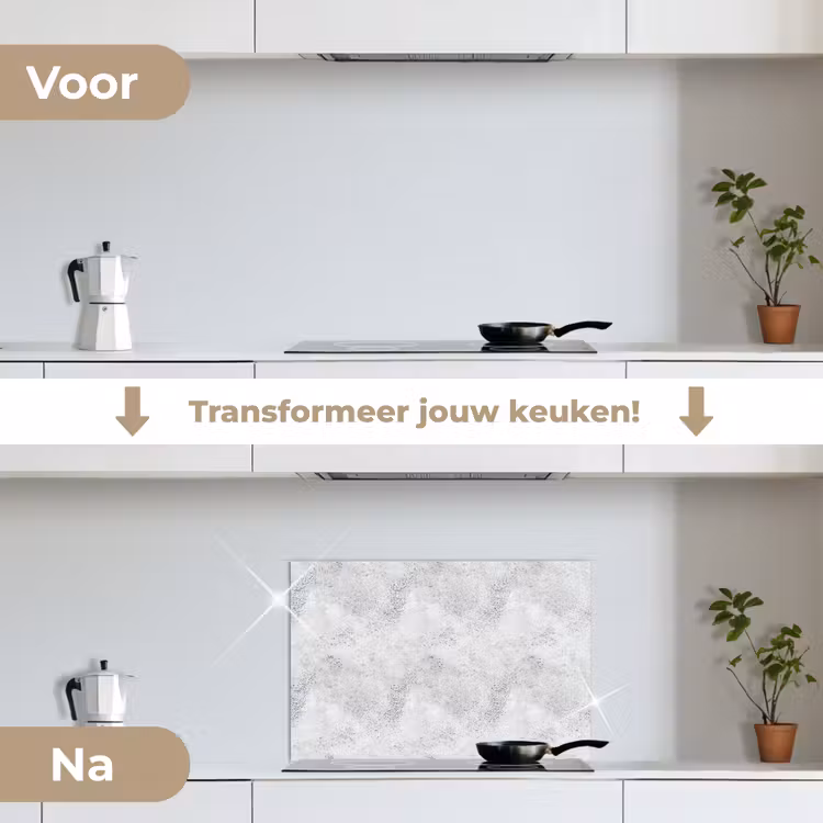 Lichtgrijs - Ruw - Subtiel keuken achterwand spatscherm klein 900 -voor_na_NL