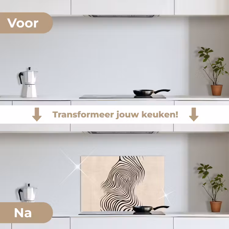 Lijnen - Abstract - Golvend - Zwart keuken achterwand spatscherm klein -voor_na_NL