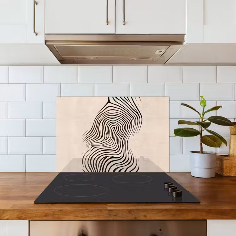Lijnen - Abstract - Golvend - Zwart keuken achterwand spatscherm klein -sfeer2