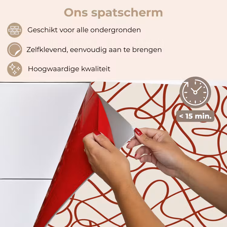 Lijnen - Abstract - Rood - Beige keuken achterwand spatscherm klein 900 -spatscherm_NL