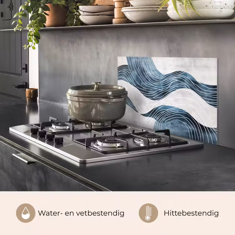 Lijnen - Golven - Abstract - Blauw keuken achterwand spatscherm klein -usp_NL