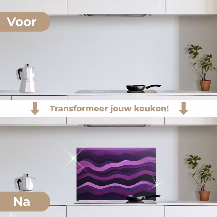 Lijnen - Golven - Paars - Abstract keuken achterwand spatscherm klein -voor_na_NL