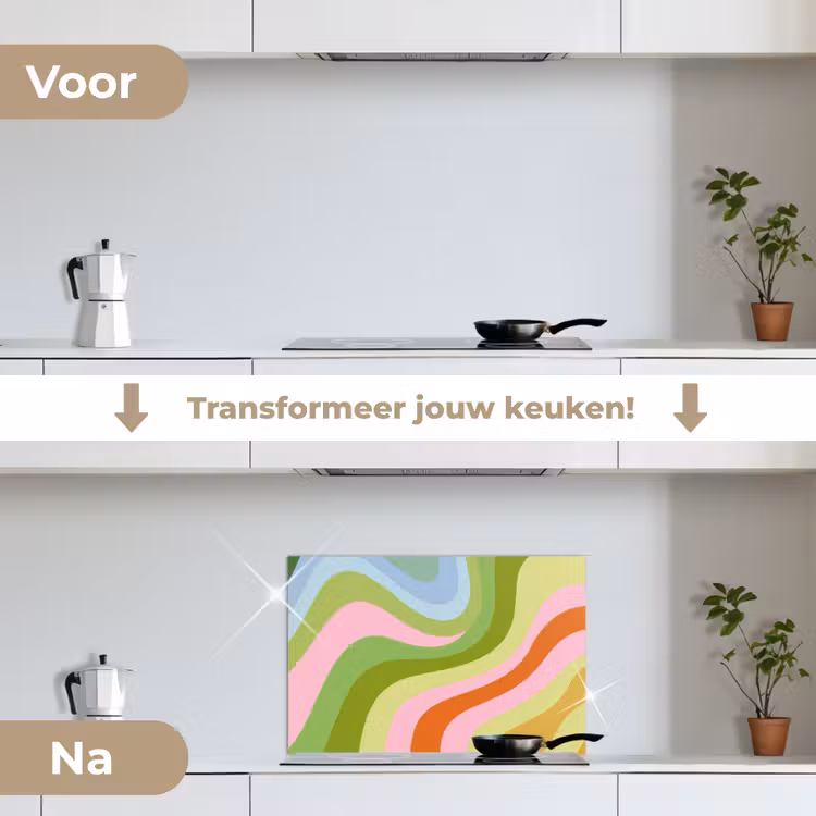 Lijnen - Pasteltinten - Golvend keuken achterwand spatscherm klein -voor_na_NL