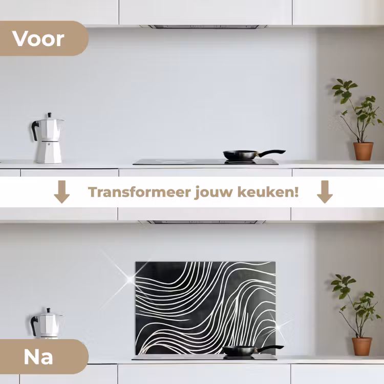 Lijnen - Patroon - Abstract - Wit keuken achterwand spatscherm klein -voor_na_NL