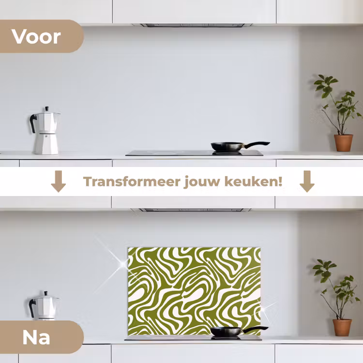 Lijnpatroon - Groen - Organisch keuken achterwand spatscherm klein 900 -voor_na_NL