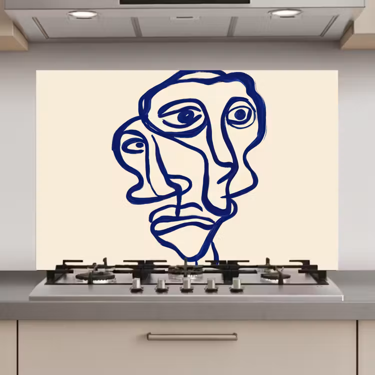 Lijntekening - Overlappende gezichten - Donkerblauw keuken achterwand spatscherm klein -3d_website