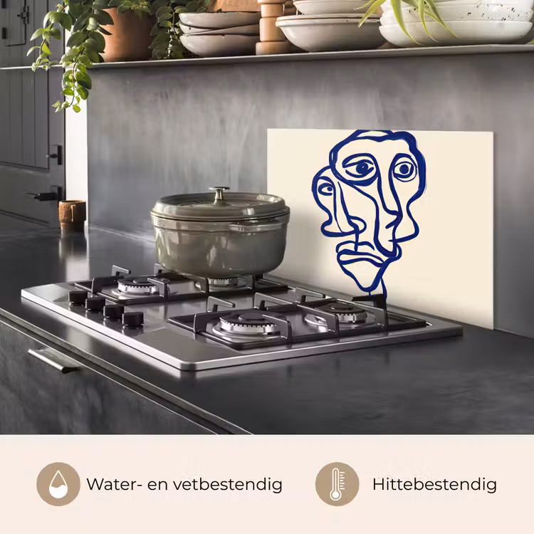 Lijntekening - Overlappende gezichten - Donkerblauw keuken achterwand spatscherm klein -usp_NL