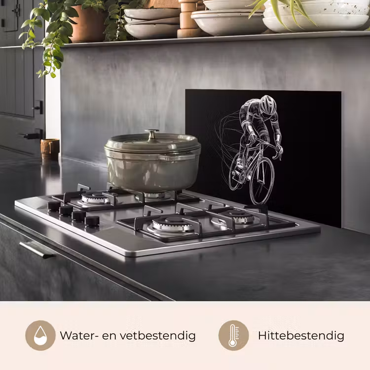 Lijntekening - Wit - Wielrennen - Snelheid keuken achterwand spatscherm klein -usp_NL