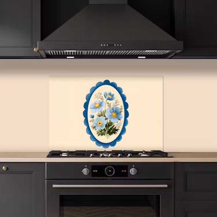 Lijst - Bloemen - Lichtblauw - Illustratie keuken achterwand spatscherm klein -sfeer1