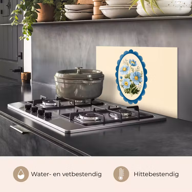Lijst - Bloemen - Lichtblauw - Illustratie keuken achterwand spatscherm klein -usp_NL