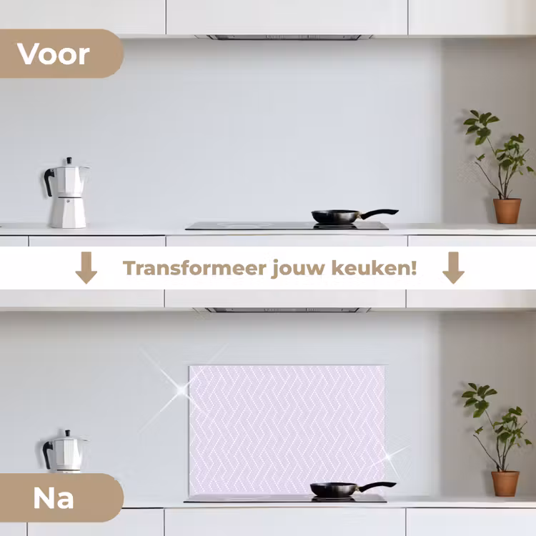 Lila - Stippen - Wit - Patroon keuken achterwand spatscherm klein 900 -voor_na_NL