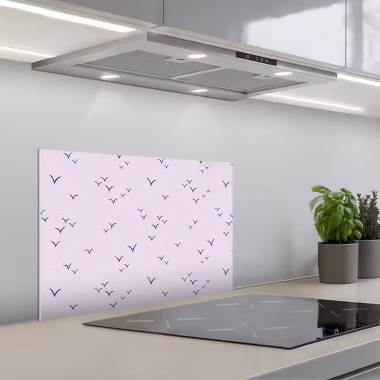 Lila - Vogels - Blauw keuken achterwand spatscherm klein 900 -3d_schuin