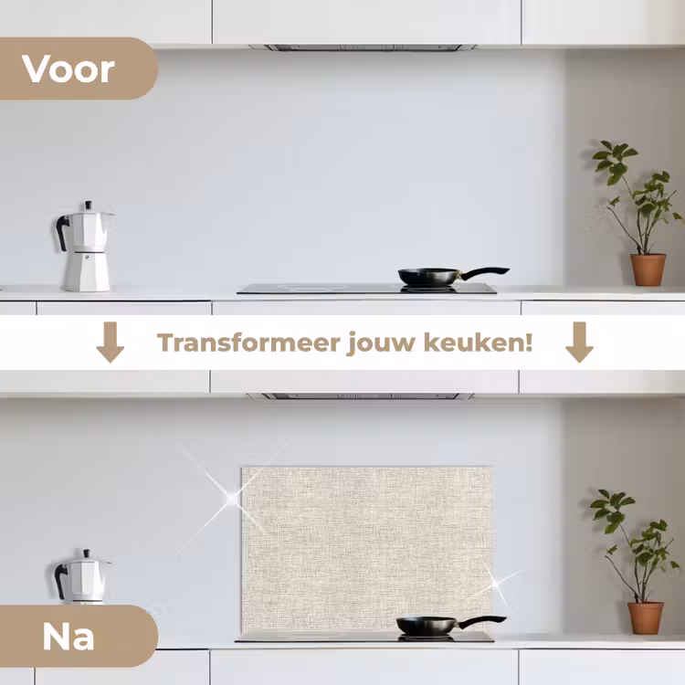 Linnen - Textuur - Beige keuken achterwand spatscherm klein 900 -voor_na_NL