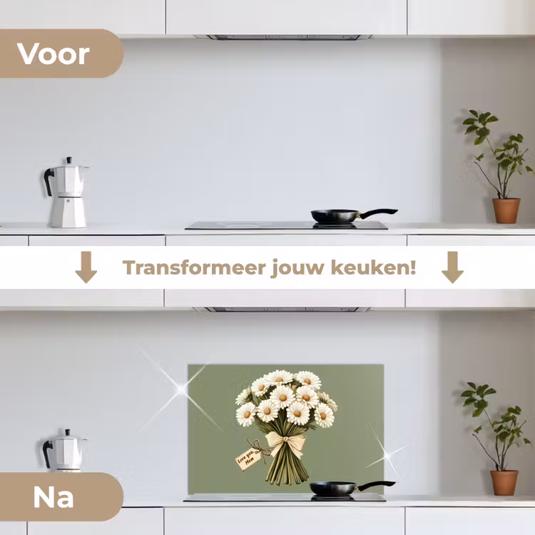 Lint - Boeket - Groen - Quote keuken achterwand spatscherm klein -voor_na_NL