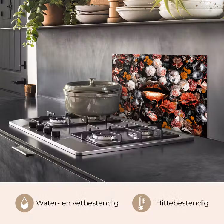 Lippen - Bloemen - Verf - Oranje - Kunst - Abstract - Oude meesters keuken achterwand spatscherm klein -usp_NL