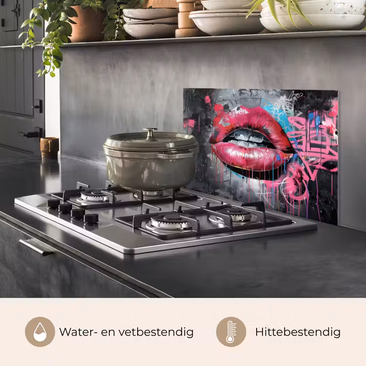 Lippen - Felroze - Graffiti - Verfstrepen keuken achterwand spatscherm klein -usp_NL