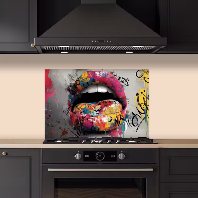 Lippen - Graffiti - Expressief keuken achterwand spatscherm klein -sfeer1