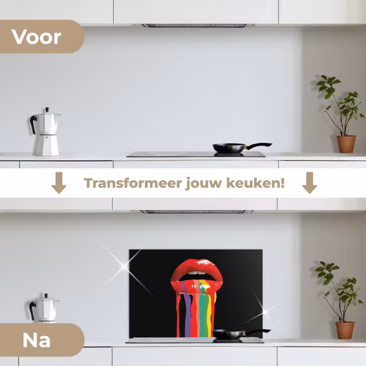 Lippen - Kleuren - Zwart keuken achterwand spatscherm klein -voor_na_NL