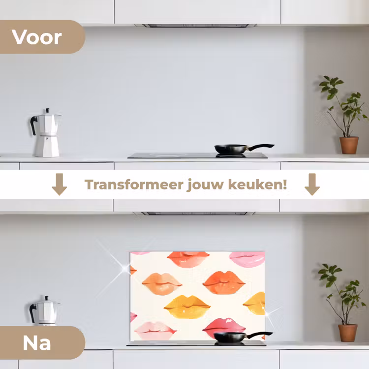 Lippen - Kleurrijk - Glanzend keuken achterwand spatscherm klein -voor_na_NL