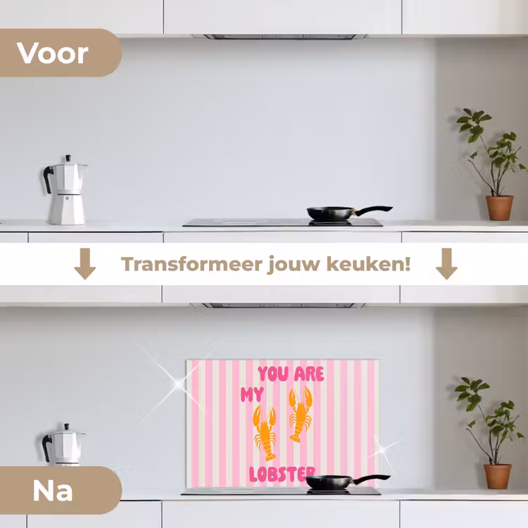 Lobster - Love - Valentijn keuken achterwand spatscherm klein -voor_na_NL