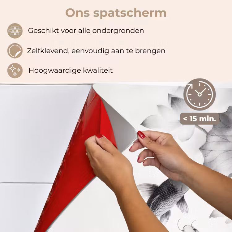 Lotusbloemen - Vissen - Bladeren - Zwart keuken achterwand spatscherm klein -spatscherm_NL