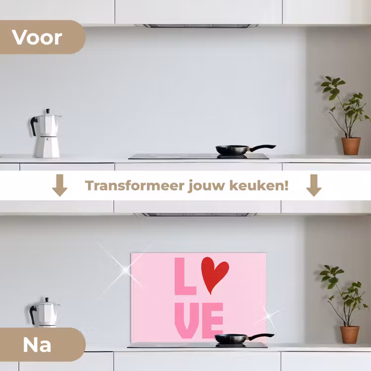 Love - Roze - Hart - Valentijn keuken achterwand spatscherm klein -voor_na_NL